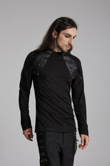 Black Round Collar Long Sleeves Mesh Pleated Loop Men's Punk Blouse - Product - 3