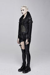 Black Punk Rock Short Front And Long Back Broken Holes Womens Jacket - Product - 2