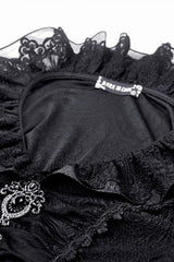 Black Lace Ruffled V Stand Collar Long Flared Sleeves Jacquard Women's Gothic Blouse - Product - 13