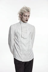 White Stand Collar Long Lantern Sleeves Jacquard Embroidered  Men's Gothic Palace Shirt with Detachable Tie - Product - 8