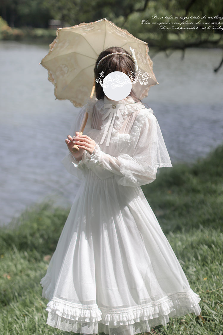 White [Enchanted Daydream] Long Sleeves Bowknot Lace Sweet Elegant Lolita Dress - Product - 4