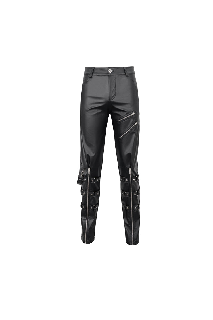 Black Removable Right Side Zipper Faux Leather Men's Punk Pants - Product - 6
