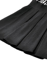 Black/White Striped Lapel Collar Long Sleeves Moon Lace Bow Ruffled Pleated Women's Gothic Dress - Product - 14