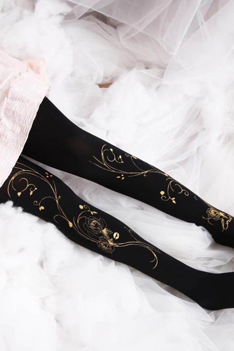 Black Hot Stamping Print Sweet Lolita Pantyhose 13 Styles - Style2 - 2