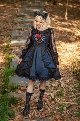 Black/Blue Ruffle Cardigan Bowknot Lace Classic Lolita Dress - Product - 5
