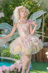 Pink [Dream Garden] Ruffle Hanayome Embroidery Bowknot Lace Fishbone Sweet Princess Gorgeous Lolita Jsk Dress - Product - 9