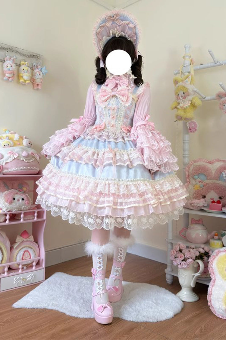 Blue [Star Love Song] Ruffle Hanayome Bowknot Lace Sweet Lolita Jsk Dress - Blue - 1