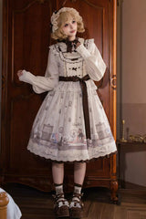 Ivory [Forest Tailor Shop] Square Collar Printed Ruffled Bow Sweet Lolita Jsk Dress - Ivory(Dress-Only) - 1