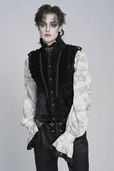 Black Stand Collar Sleeveless Jacquard Embroidered Buckled Pleated Men's Gothic Vest - Black - 5