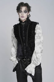 Black Stand Collar Sleeveless Jacquard Embroidered Buckled Pleated Men's Gothic Vest - Black - 5