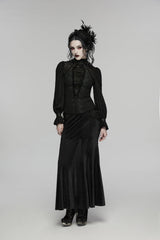 Black Stand Collar Long Sleeves Lace Lace-Up Slim Women's Gothic Blouse - Product - 8