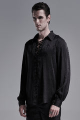 Jacquard Long Sleeve Front Metal Eyelets Lace Up Metal Carving Buckle Cuff Men's Gothic Shirt 3 Colors - Product - 4