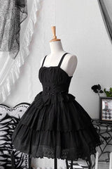 Bowknot Hollow Gothic Lolita Tiered JSK Dress 2 Colors - Product - 4