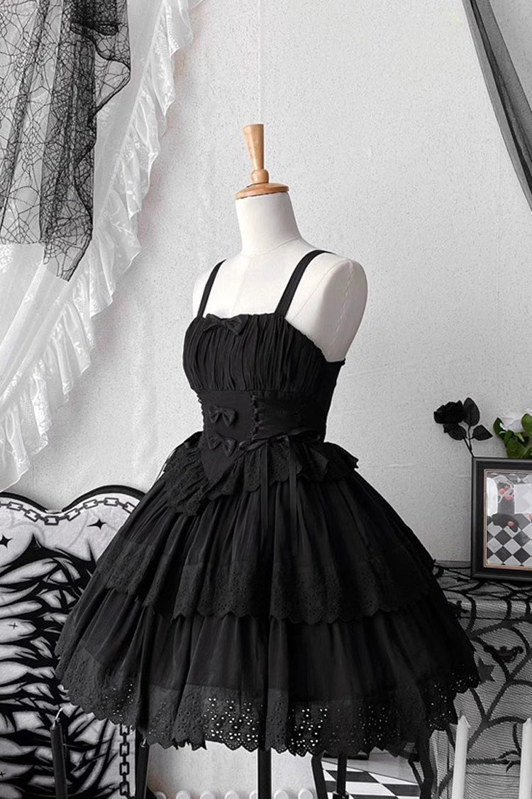 Bowknot Hollow Gothic Lolita Tiered JSK Dress 2 Colors - Product - 4