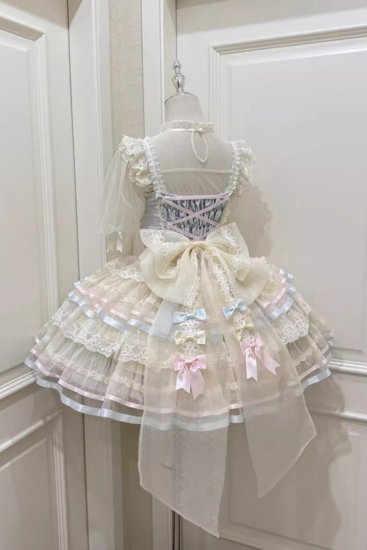 Blue [Butterfly Heart Ballet] Triple-Layered Ruffle Bowknot Lace Sweet Ballet Lolita Jsk Dress - Product - 2