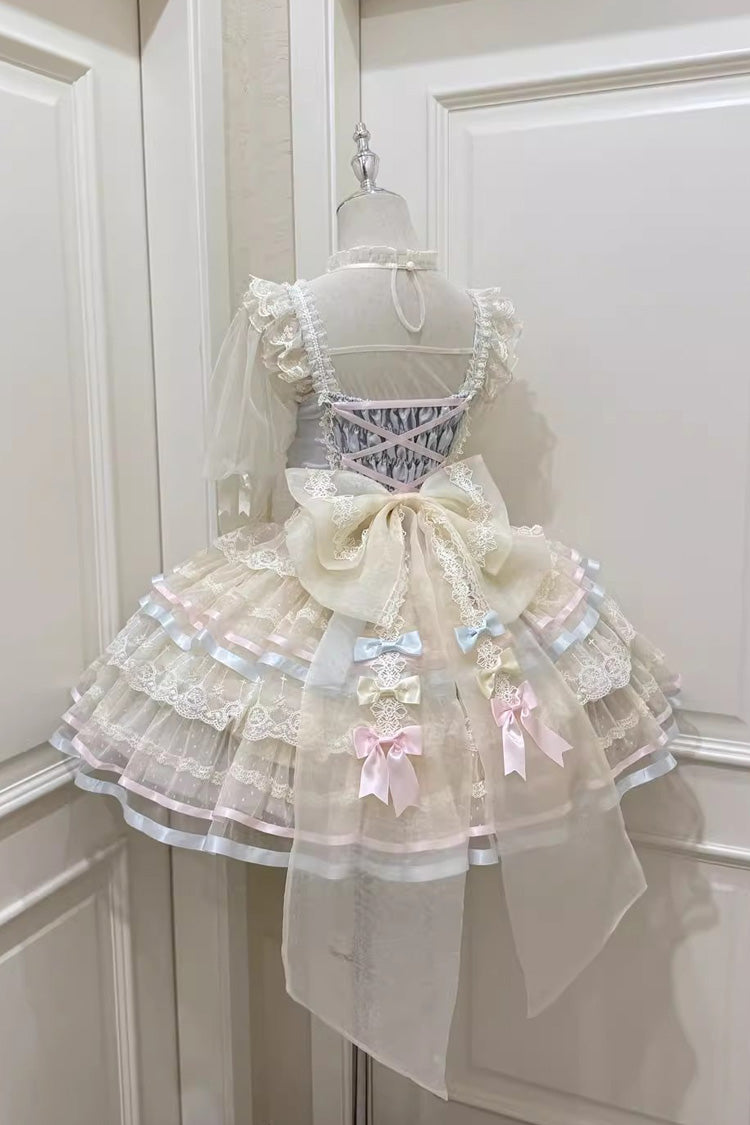 Blue [Butterfly Heart Ballet] Triple-Layered Ruffle Bowknot Lace Sweet Ballet Lolita Jsk Dress - Product - 2