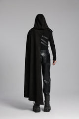 Black Hooded Buckle-up Rivets Men's Punk Cloak - Product - 3