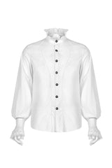 White Stand Collar Lantern Sleeves Slim Men's Gothic Blouse - Product - 5