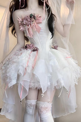 White Sleepless Poem Fishbone Bowknot Asymmetric Sweet Lolita Jsk Dress - Product - 3