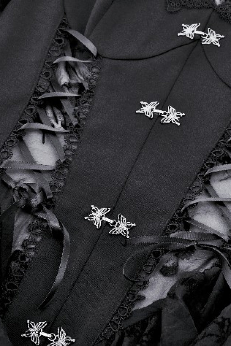 ブラック ホルターネック ロング トランペット パフスリーブ ティアード レース レディース ゴシックロリータ 卒業式ワンピース 商品画像