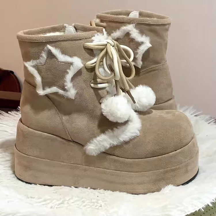 Sweet [Star] Fleece-Lined Warm Lolita Martin Boots 2 Colors - Brown - 1