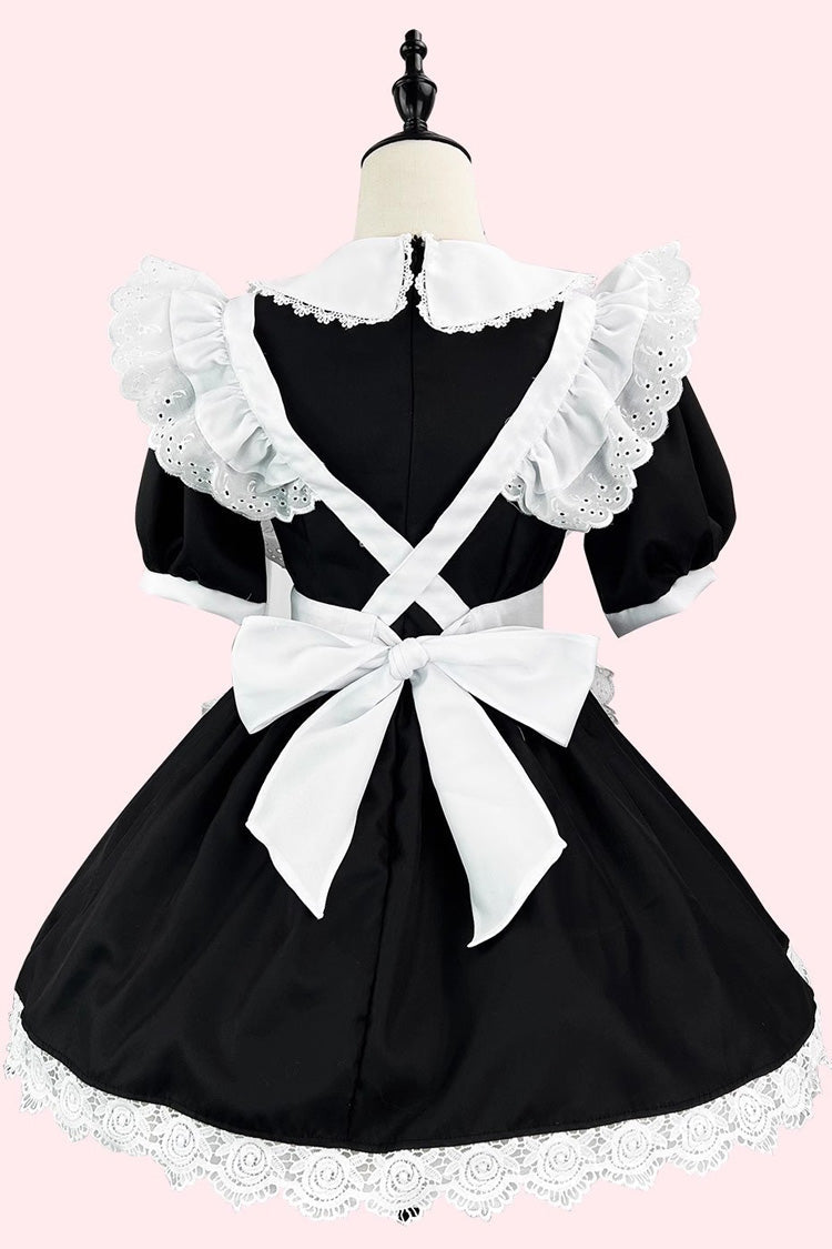 Maid Short Sleeves Ruffle Bowknot Sweet Plus Size Lolita Dress Full Set 2 Colors - Product - 3