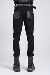 Black/Grey Faux Leather Stitching Buckle Men's Punk Pants - Product - 2