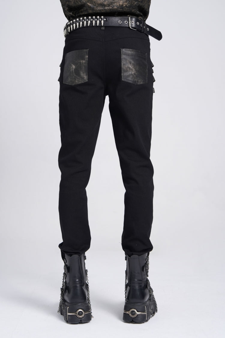 Black/Grey Faux Leather Stitching Buckle Men's Punk Pants - Product - 2