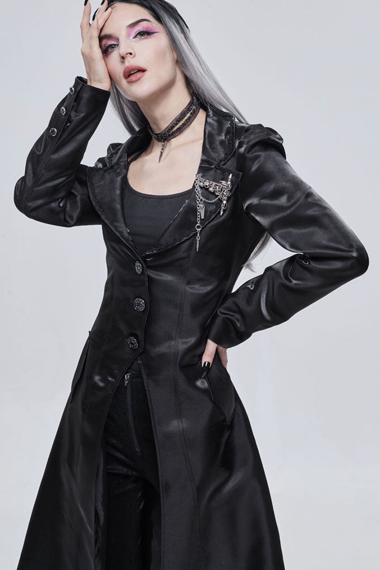 Black Gothic Lace-Up Lapel Skull Brooch Delicate Button Women's Coat - Product - 2