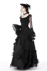 Black Multi-Layered Ruffled Lace Long Trumpet Sleeves Women's Gothic Princess Sexy Top - Product - 10