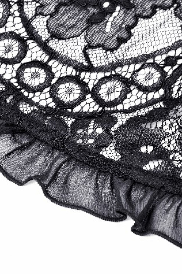 Black Ruffled Off Shoulder Long Bishop Sleeves Lace Women's Gothic Cape - Product - 15