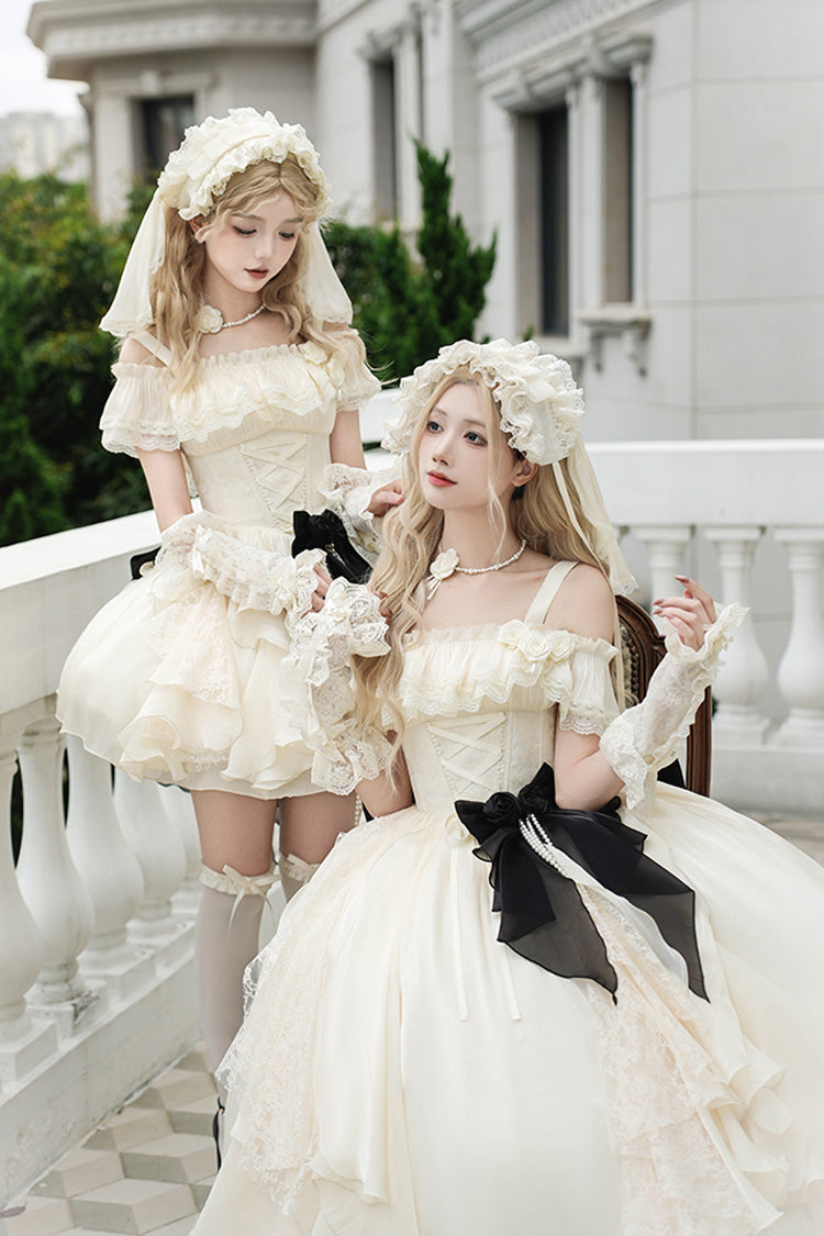 Ivory [Moonlight Variations] Sleeveless Ruffle Lace-Up Sweet Lolita Jsk Long Dress - Product - 10
