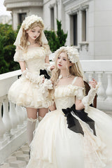 Ivory [Moonlight Variations] Sleeveless Ruffle Lace-Up Sweet Lolita Jsk Short Dress - Product - 10