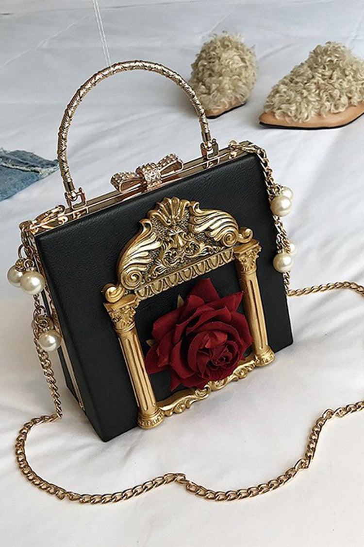 Rose Pearl Chain Retro Gothic Lolita Shoulder Bag - Black - 4