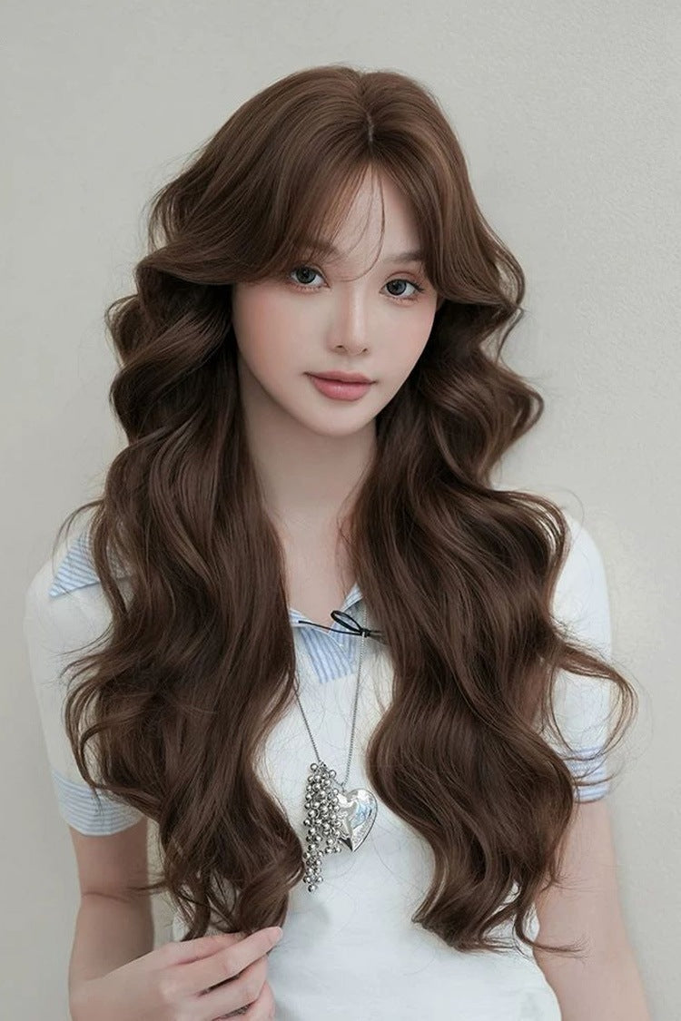 Chestnut Brown Center-Parted Big Wave Long Curly Daily Sweet Lolita Wig - Chestnut-Brown - 1