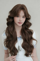 Chestnut Brown Center-Parted Big Wave Long Curly Daily Sweet Lolita Wig - Chestnut-Brown - 1