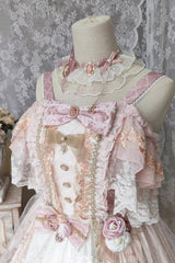 Pink [Moonlight Melody] Off Shoulder Sleeveless Multi-Layered Hanayome Open-Front Bow Lace Sweet Gorgeous Lolita Jsk Dress Set - Product - 9
