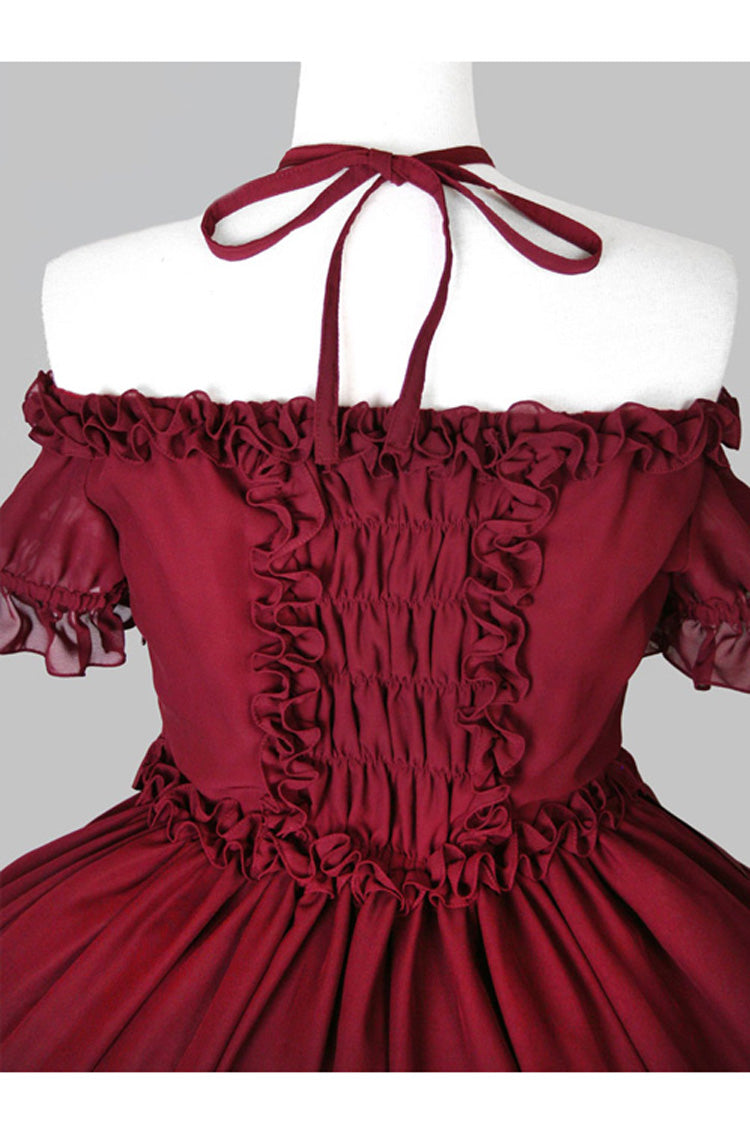 Chiffon Binding Strap Short Sleeves Boat Neck Classic Lolita Dress - Product - 5