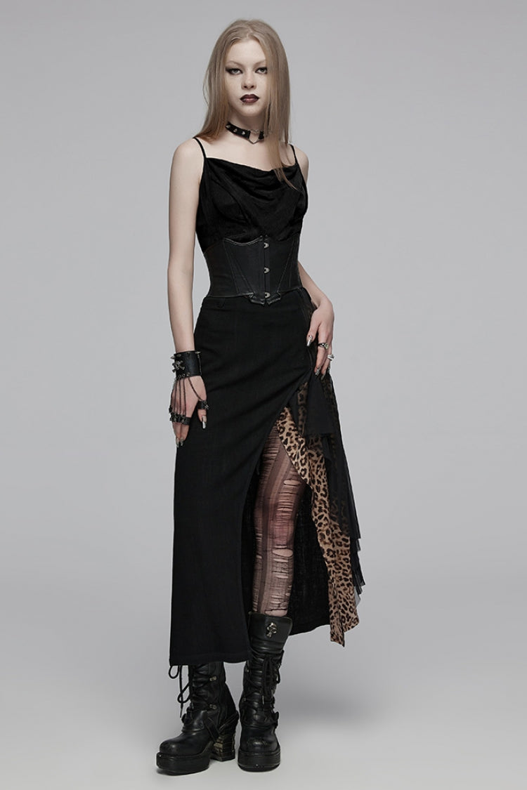 Black Texture Pleated Hollow Women's Gothic Vest - Product - 4