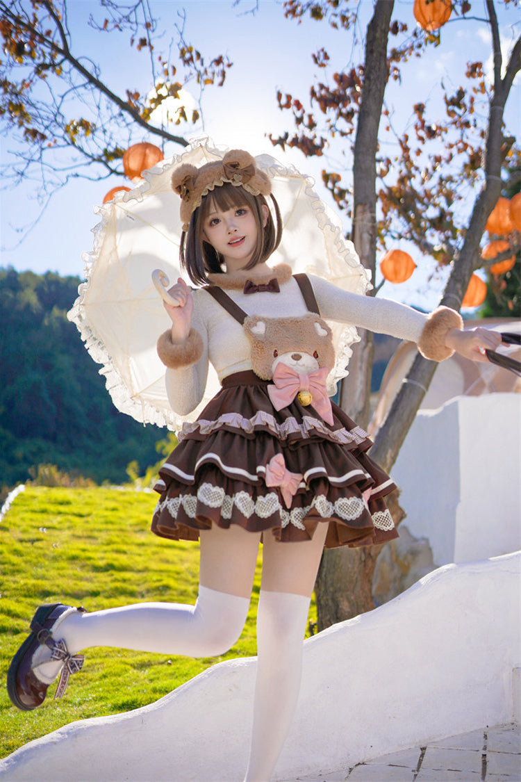 [Bunny Transformation] Detachable Bunny Cake Sleeveless Triple-Layered Ruffled Bow Sweet Strap Dress 2 Colors - Product - 9