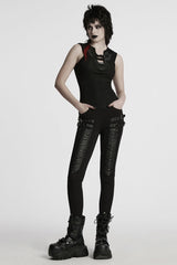 Black Buckle Straps Pleated Women's Punk Leggings - Product - 4