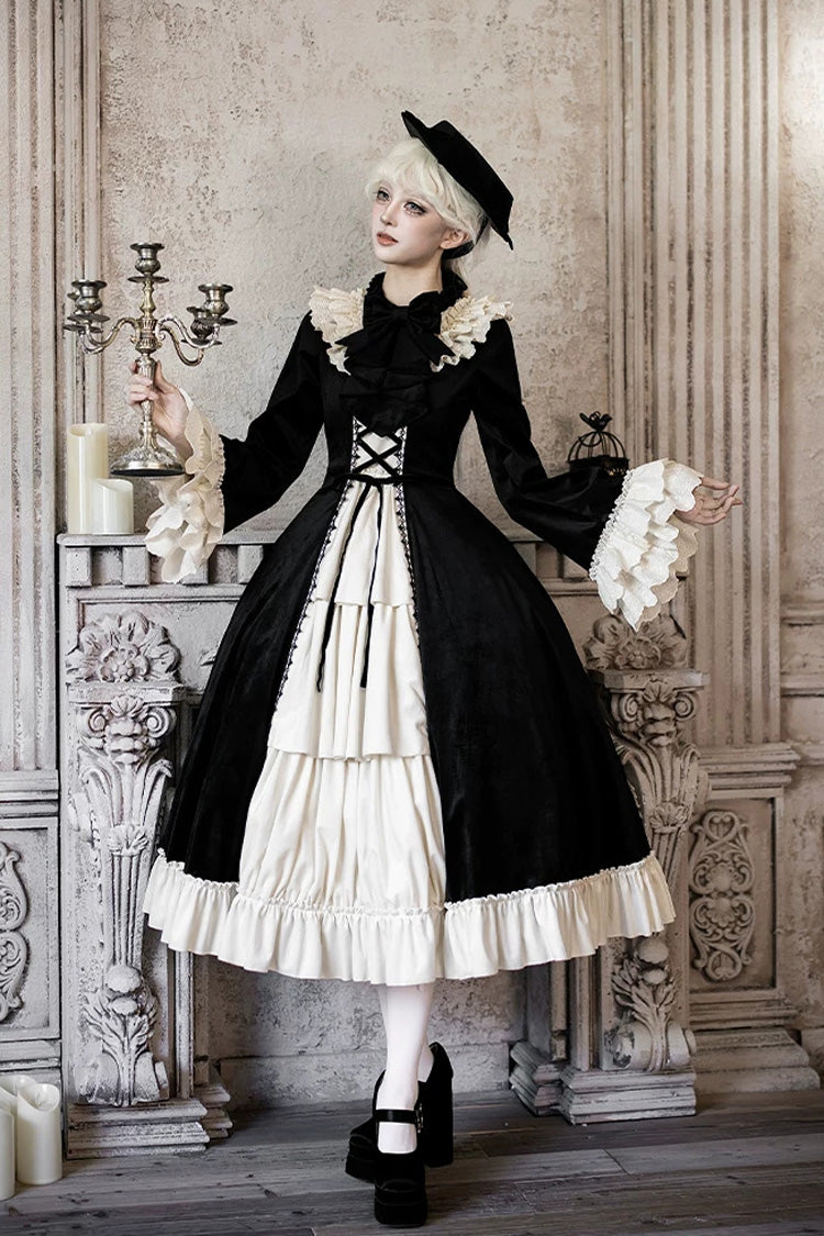 Black [Letters and Poems · Nutcracker Box] Long Sleeves Ruffled Open-Front Bow Lace-Up Gothic Lolita Dress - Product - 10