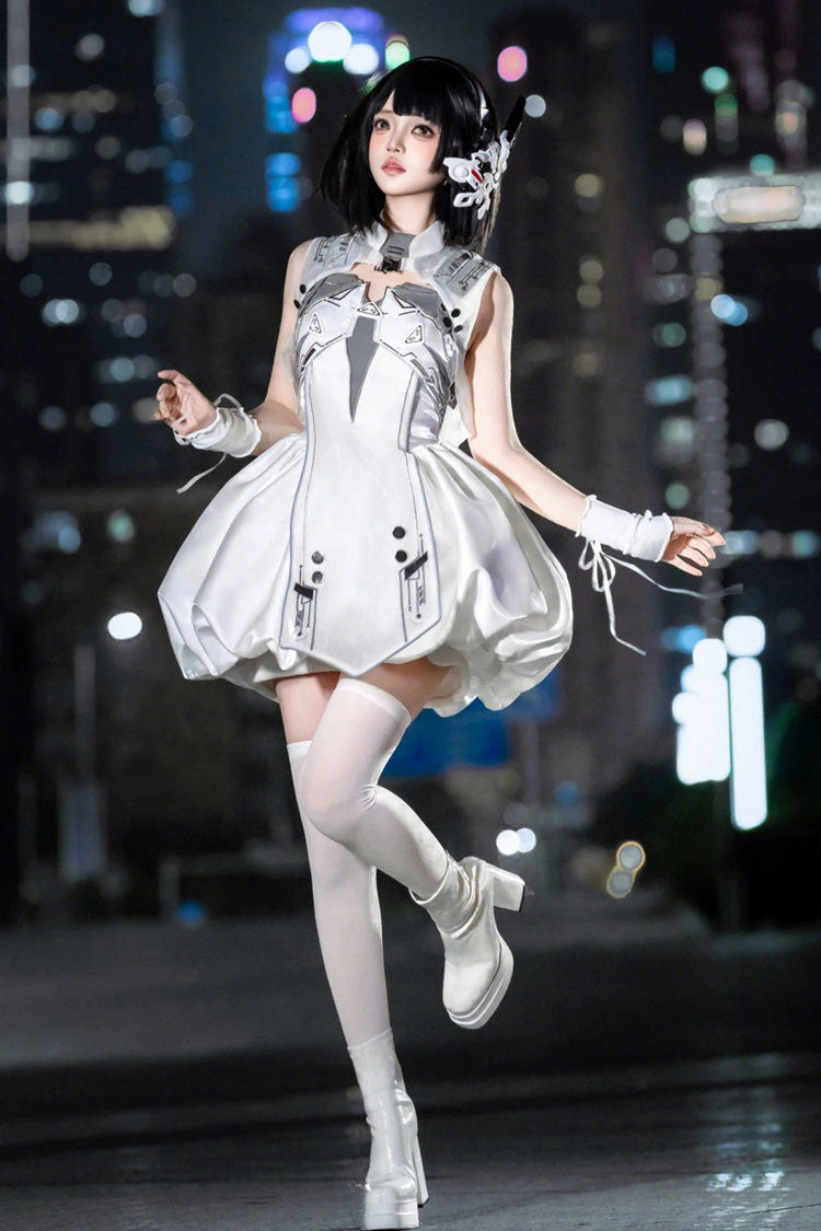 ホワイト [Tech Light Realm] ノースリーブ プリント Sci-Fi Techwear 未来的パンクロリータ ジャンパースカート（JSK） セット 商品画像