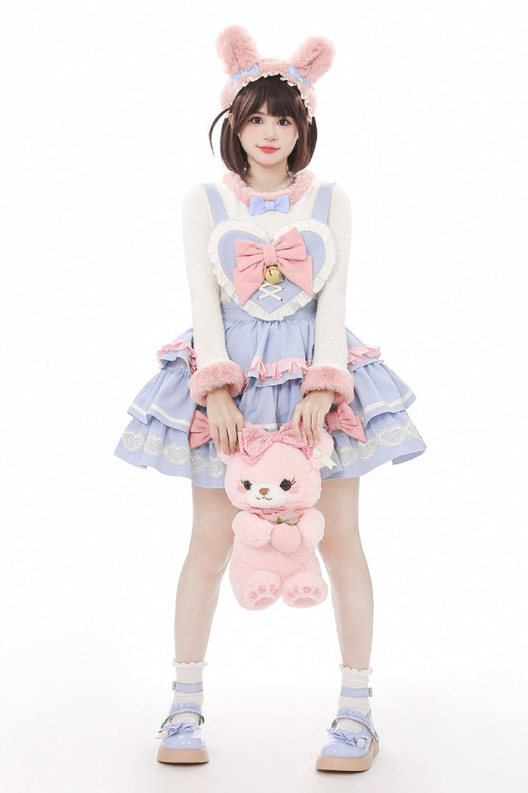 [Bunny Transformation] Detachable Bunny Cake Sleeveless Triple-Layered Ruffled Bow Sweet Strap Dress 2 Colors - Product - 5