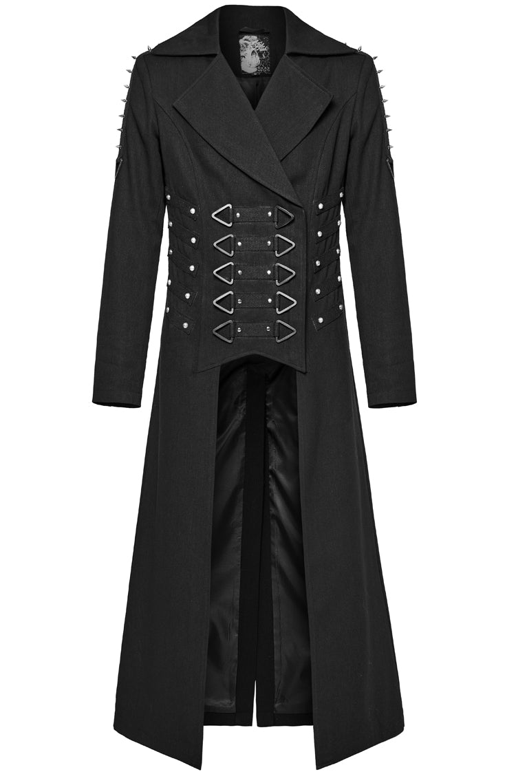 Black Lapel Collar Slim Studded Men's Punk Coat - Product - 5