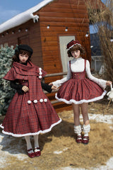 Red Striped Plaid Print Fall Winter Fishbone Sweet Corset Lolita Dress 2 Versions - Product - 7