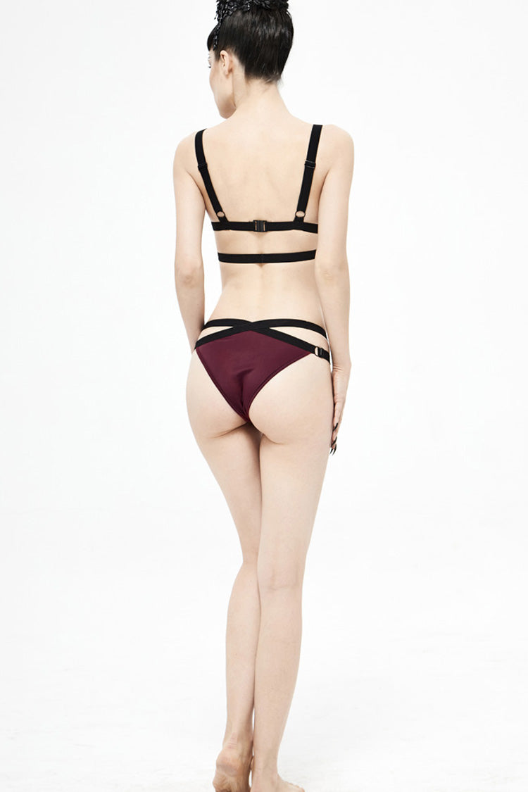 Wine Cross Strap Lace Women's Gothic Swimsuit Set - Product - 7