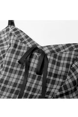White/Black Plaid Front Chest Bow Decoration Women's Punk Slip Dress - Product - 6