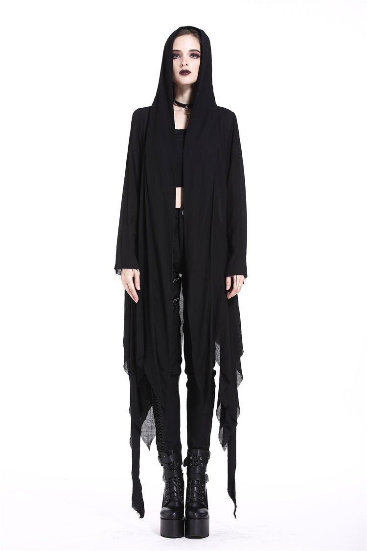 Black Long Sleeves Women's Grungy Gothic Vintage Hooded Coat - Product - 8