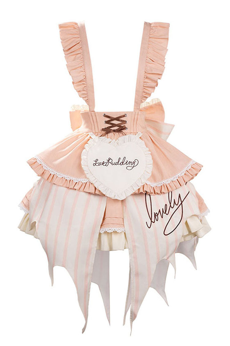 [Fruit Pudding] Vertical Lines Print Bowknot Irregular Sweet Lolita Dress 2 Colors - Product - 5